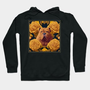 Dogs, sharpei dog and flowers, dog, style vector (Yellow version #2 sharpei) Hoodie